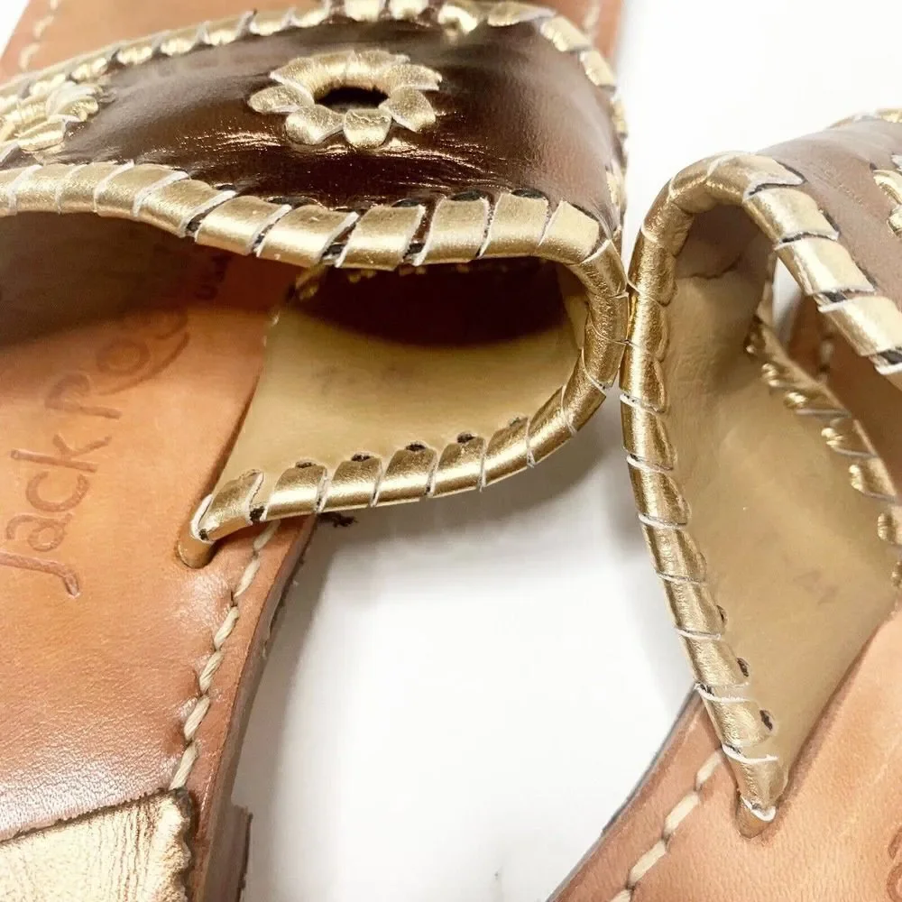 Jack Rogers Classic Jacks Bronze and Gold Leather Thong Sandals Women’s Size 7 M